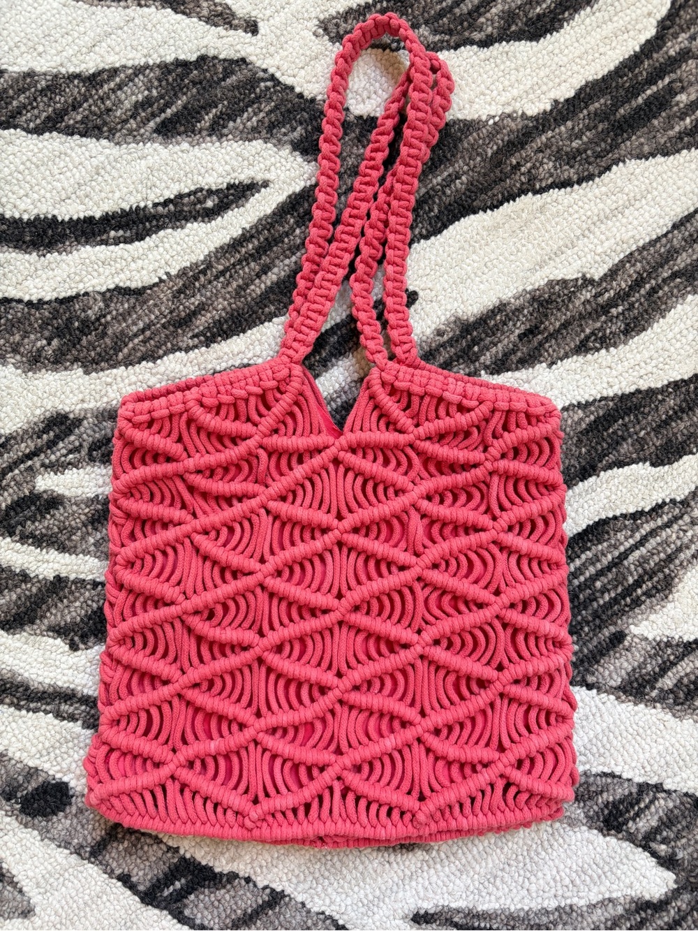C&C California Coral Pink Handwoven Macramé Tote